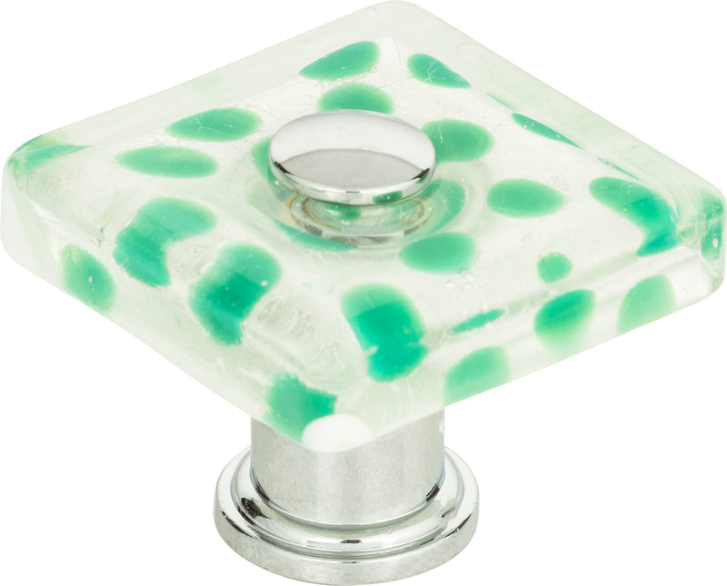 Emerald Polka Dot Glass Knob 1 1/2 Inch Polished Chrome