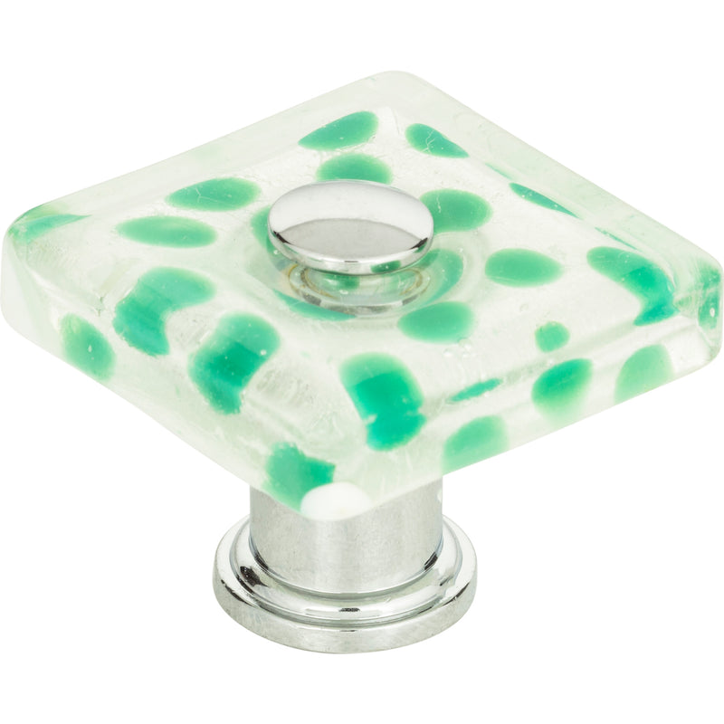 Emerald Polka Dot Glass Knob 1 1/2 Inch Polished Chrome