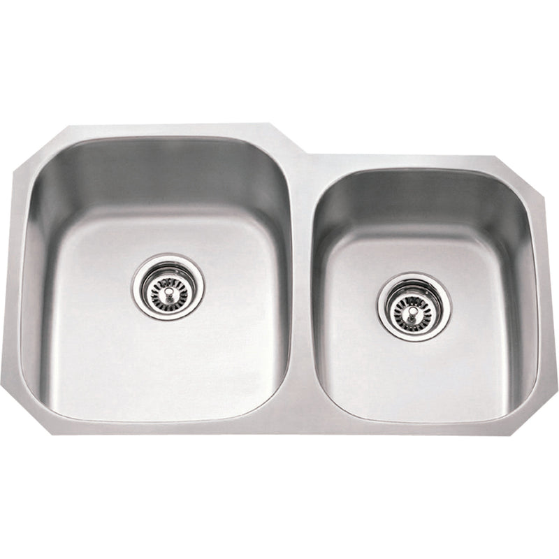 801L-18:  32" L x 20-5/8" W x 9" D Undermount 18 Gauge Stainless Steel 60/40 Double Bowl Sink