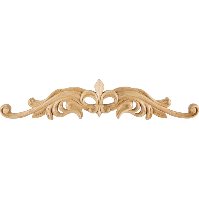 20" W x 7/8" D x 4-3/16" H Alder Hand Carved Fleur-de-lis Onlay