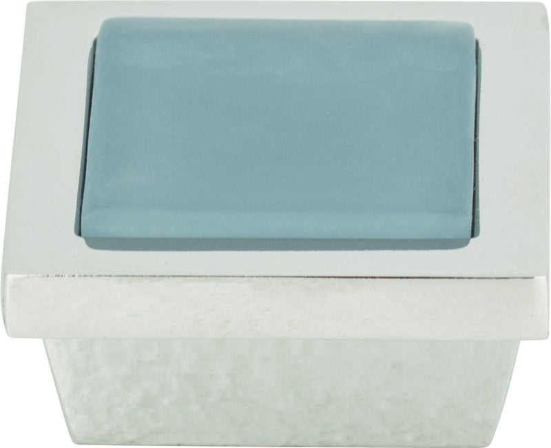 Spa Blue Square Knob 1 3/8 Inch Polished Chrome