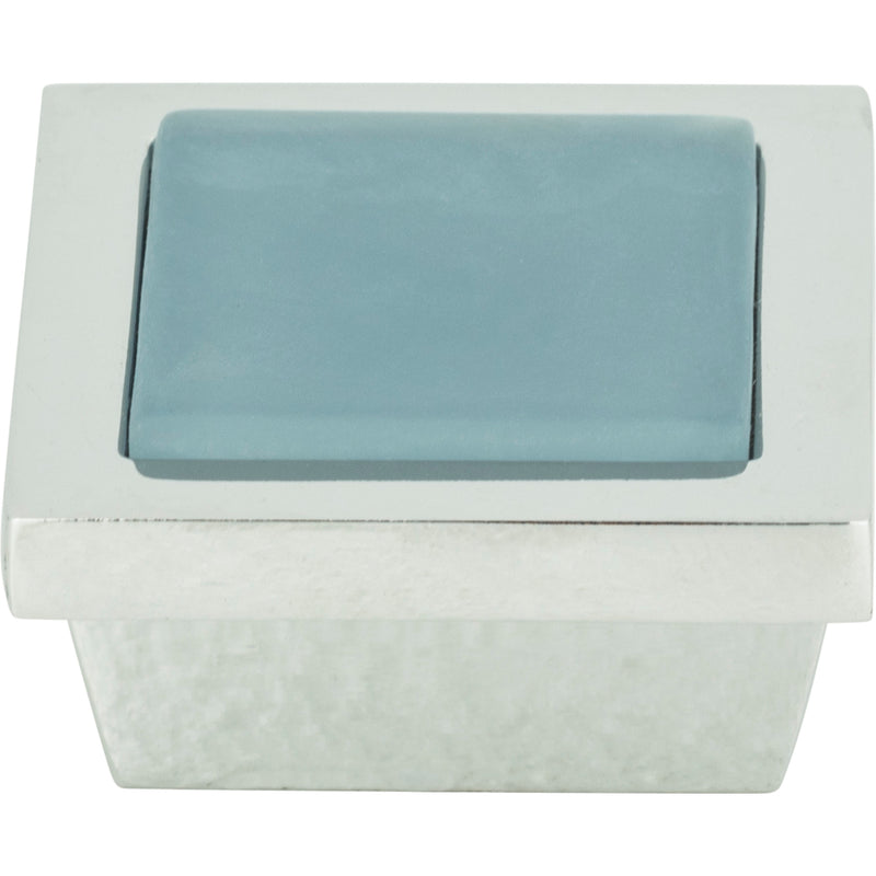 Spa Blue Square Knob 1 3/8 Inch Polished Chrome