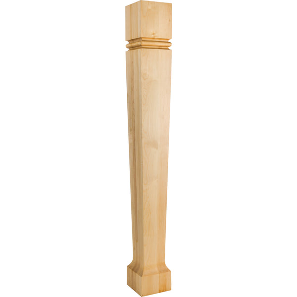 5" W x 5" D x 42" H Rubberwood Bullnose Tapered Post