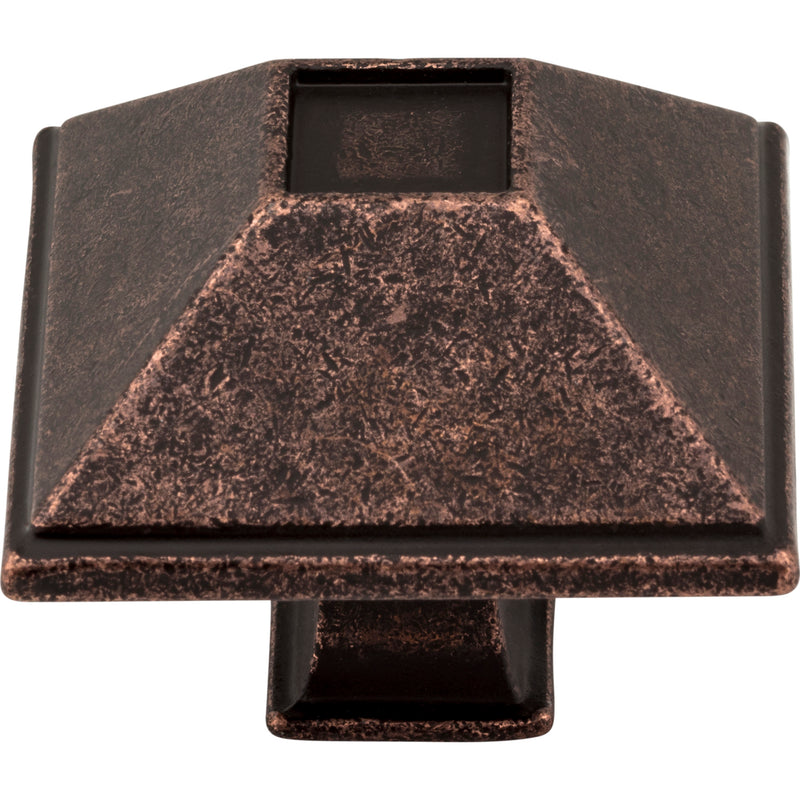 1-1/2" Overall Length Distressed Oil Rubbed Bronze Square Tahoe Cabinet Knob