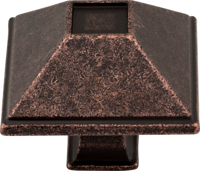 1-1/2" Overall Length Distressed Oil Rubbed Bronze Square Tahoe Cabinet Knob
