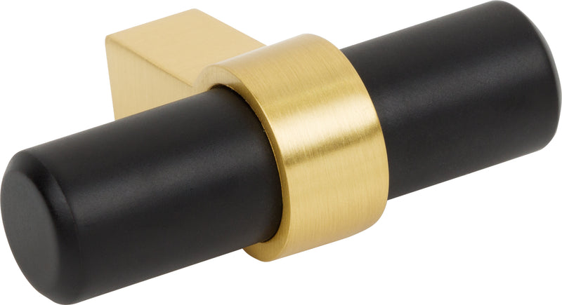 2" Overall Length Matte Black with Brushed Gold Key Grande Cabinet "T" Knob