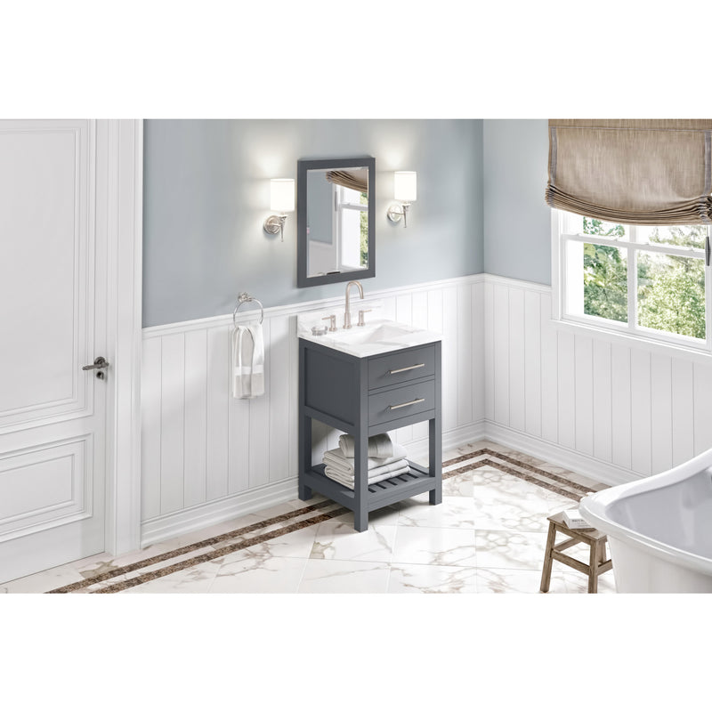 24" Grey Wavecrest Vanity, Calacatta Vienna Quartz Vanity Top, undermount rectangle bowl