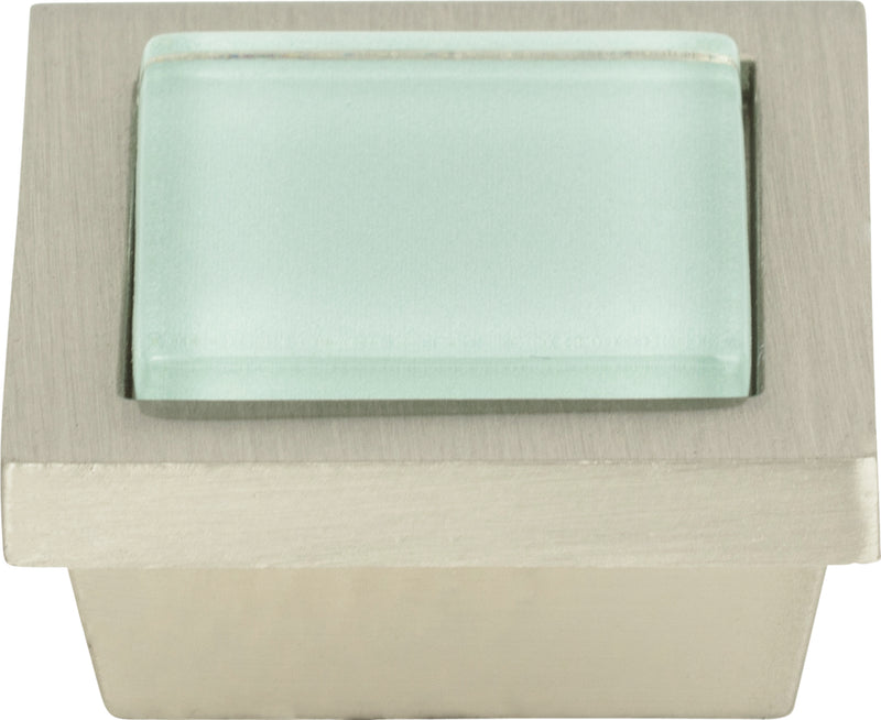 Spa Green Square Knob 1 3/8 Inch Brushed Nickel