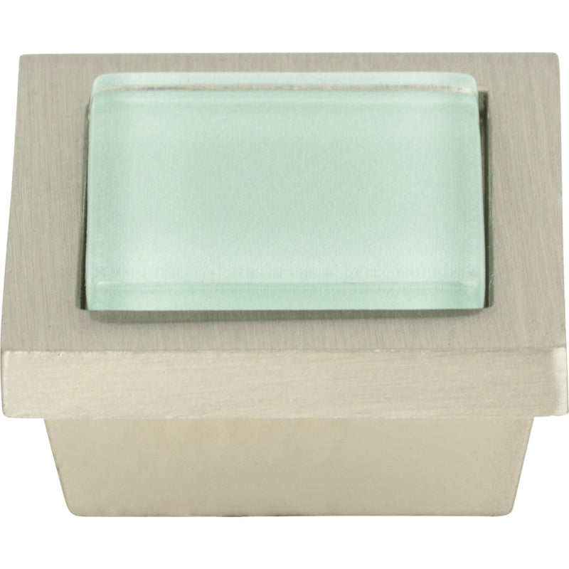 Spa Green Square Knob 1 3/8 Inch Brushed Nickel