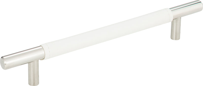 Zanzibar White Leather Pull 6 5/16 Inch (c-c) Polished Chrome