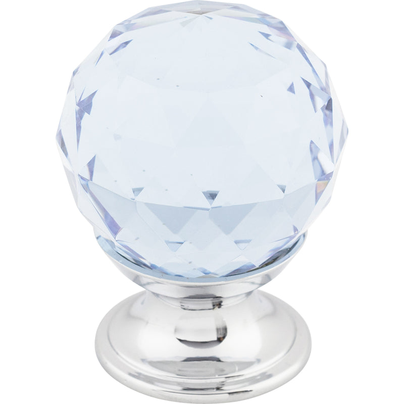 Light Blue Crystal Knob 1 1/8 Inch Polished Chrome Base