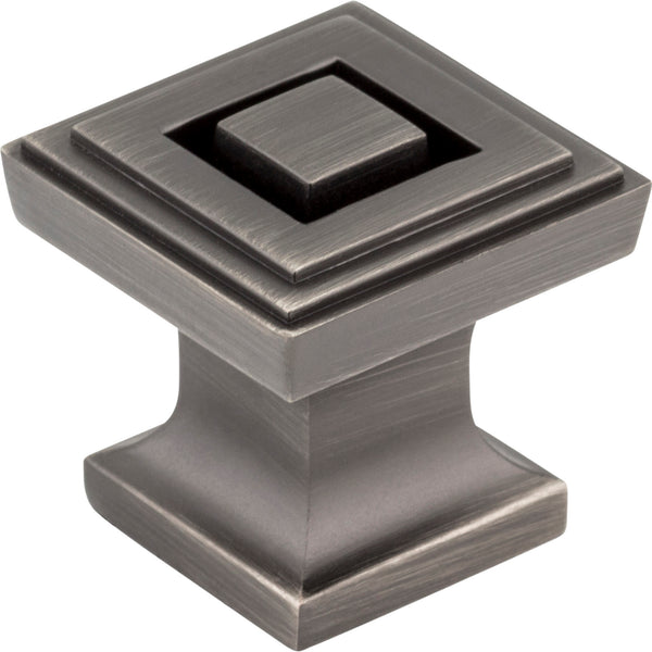 1" Overall Length Brushed Pewter Square Delmar Cabinet Knob