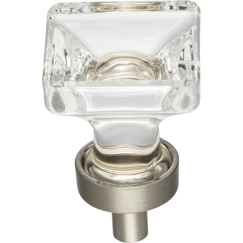 1" Overall Length Satin Nickel Square Glass Harlow Cabinet Knob