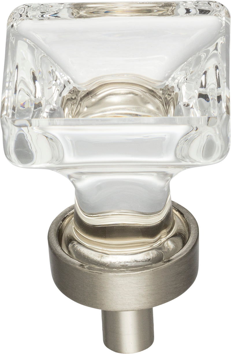 1" Overall Length Satin Nickel Square Glass Harlow Cabinet Knob