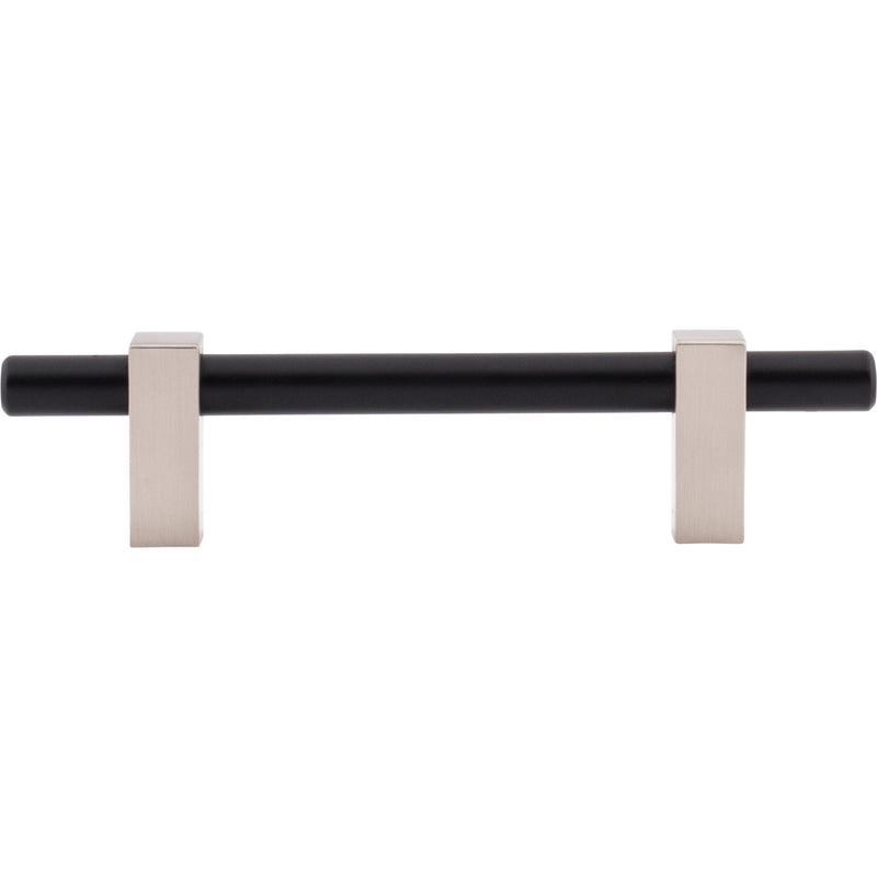 96 mm Center-to-Center Matte Black with Satin Nickel Larkin Cabinet Bar Pull