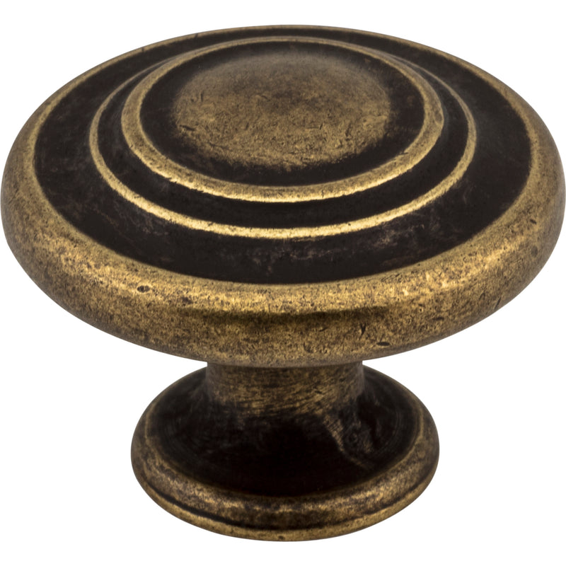 1-5/16" Diameter Distressed Antique Brass Round Arcadia Cabinet Knob