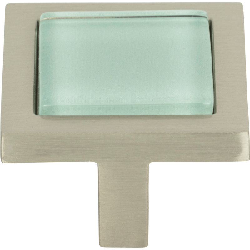 Spa Green Square Knob 1 3/8 Inch Brushed Nickel