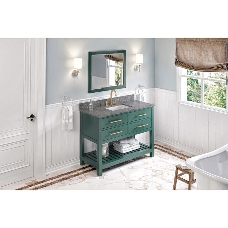 48" Forest Green Wavecrest Vanity, Boulder Cultured Marble Vanity Top, undermount rectangle bowl