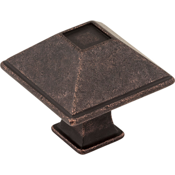 1-1/4" Overall Length Distressed Oil Rubbed Bronze Square Tahoe Cabinet Knob