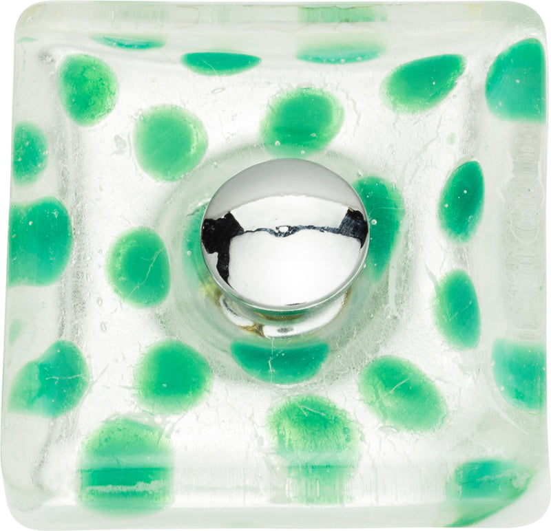 Emerald Polka Dot Glass Knob 1 1/2 Inch Polished Chrome