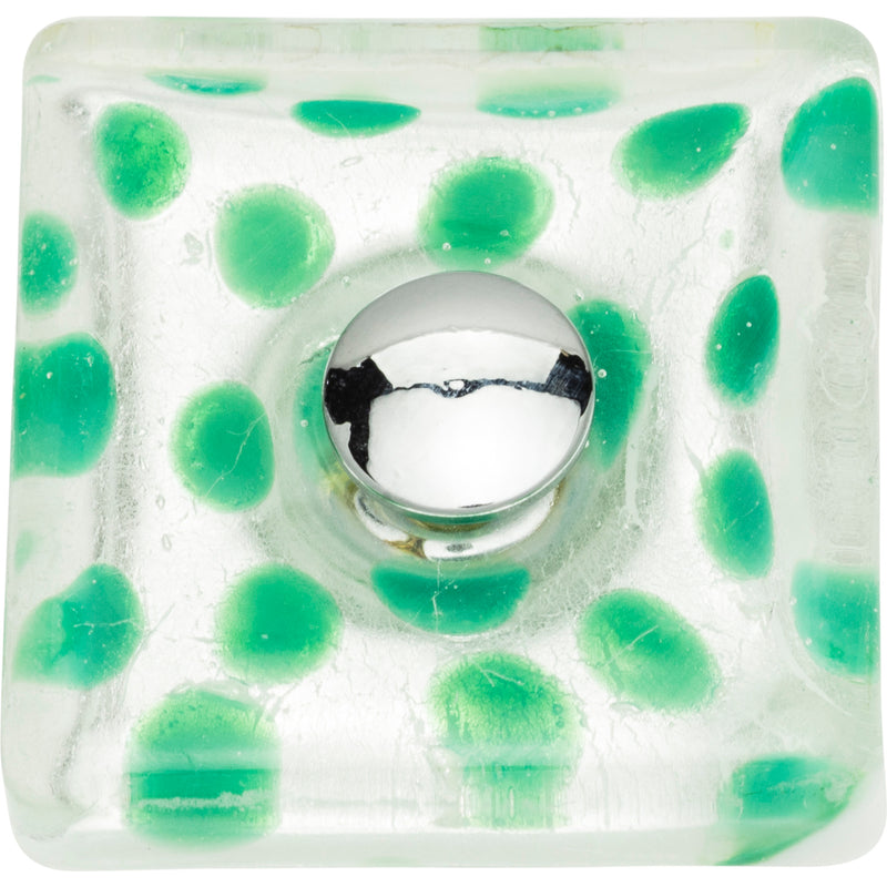 Emerald Polka Dot Glass Knob 1 1/2 Inch Polished Chrome