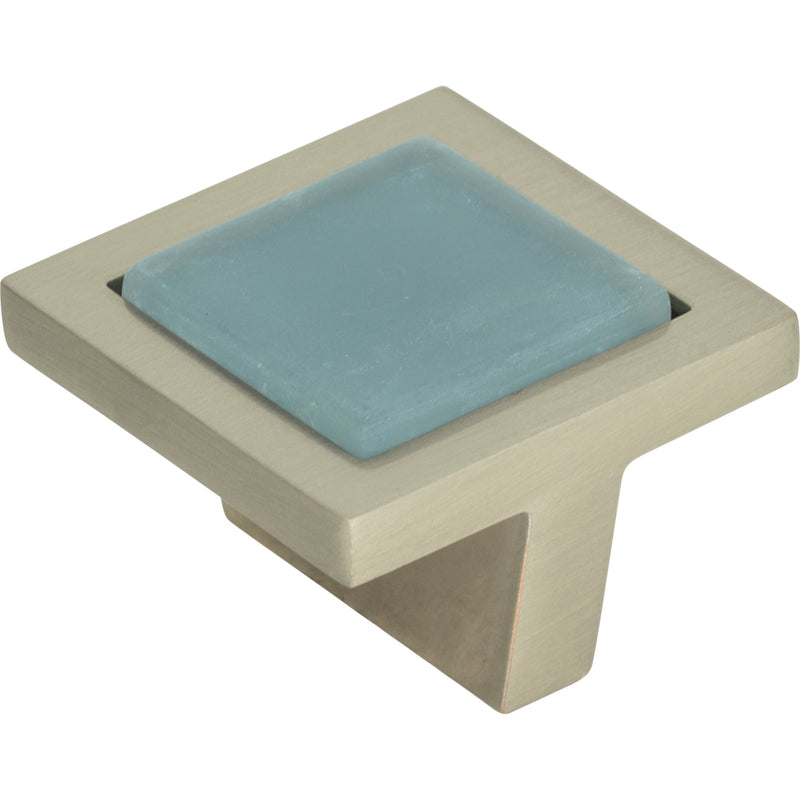 Spa Blue Square Knob 1 3/8 Inch Brushed Nickel