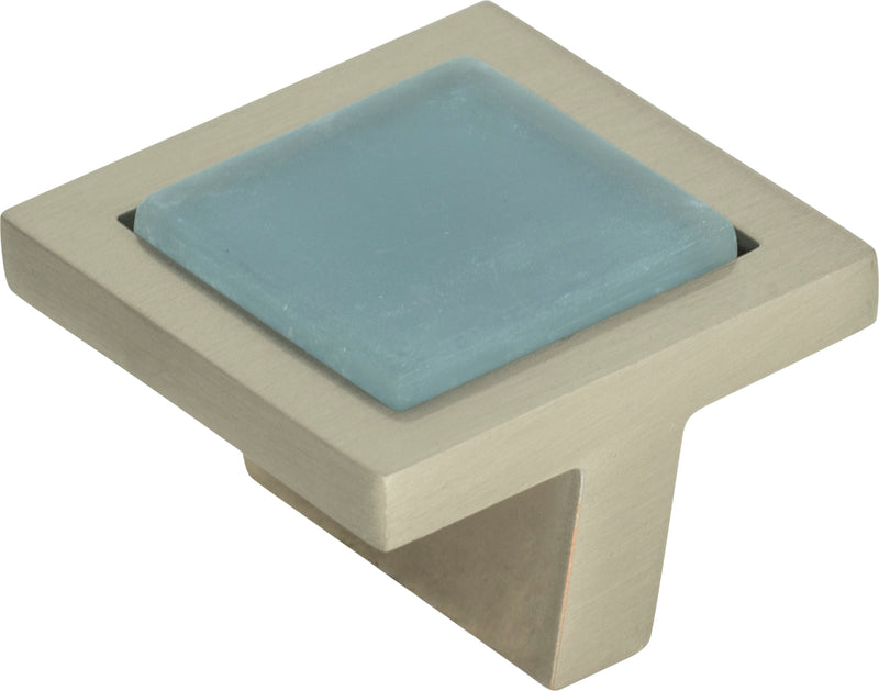 Spa Blue Square Knob 1 3/8 Inch Brushed Nickel