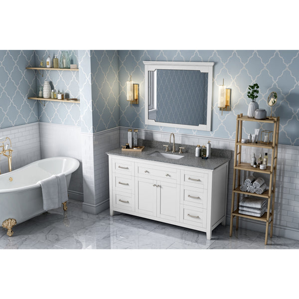 60" White Chatham Vanity, Boulder Cultured Marble Vanity Top, undermount rectangle bowl