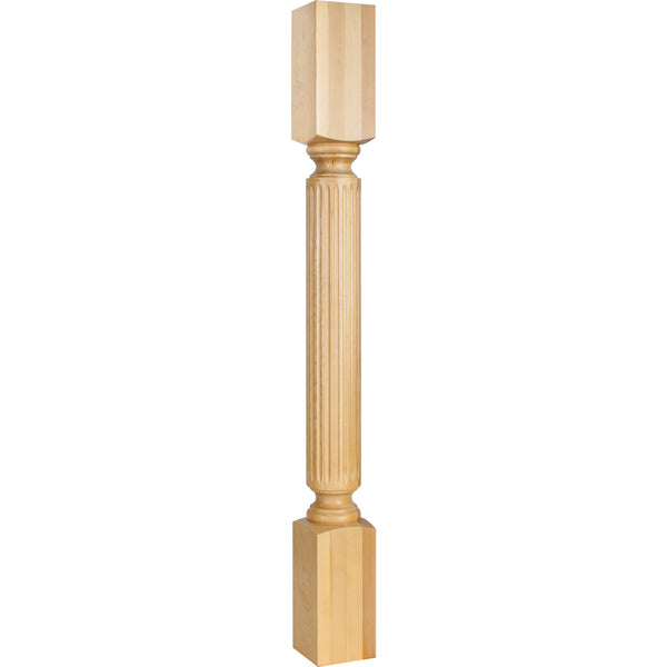 3-1/2" W x 3-1/2" D x 35-1/2" H Rubberwood Fluted Post