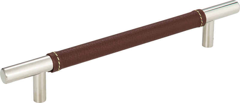 Zanzibar Brown Leather Pull 6 5/16 Inch (c-c) Polished Chrome