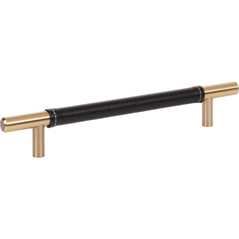 Zanzibar Black Leather Pull 6 5/16 Inch (c-c) Warm Brass