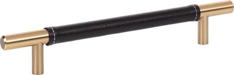 Zanzibar Black Leather Pull 6 5/16 Inch (c-c) Warm Brass