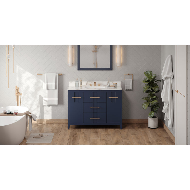 48" Hale Blue Katara Vanity, Calacatta Vienna Quartz Vanity Top, undermount rectangle bowl