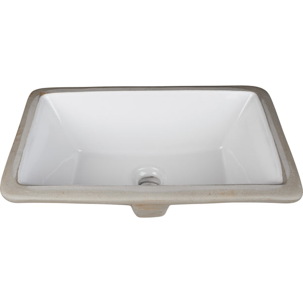 H8909WH:  16" L x 9-7/8" W White Rectangle Undermount Porcelain Bathroom Sink With Overflow