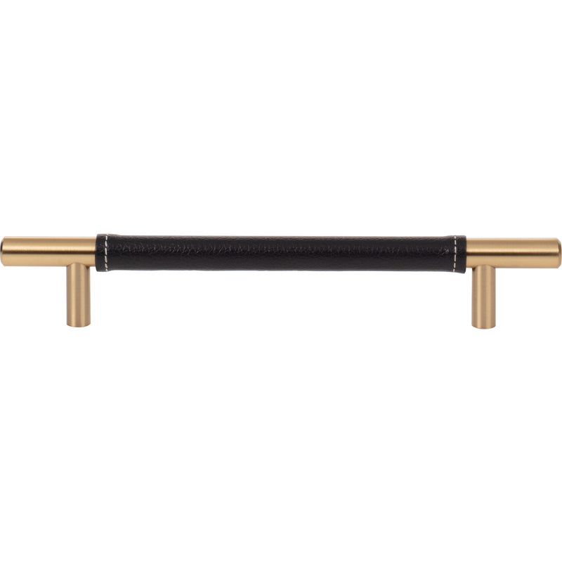 Zanzibar Black Leather Pull 6 5/16 Inch (c-c) Warm Brass