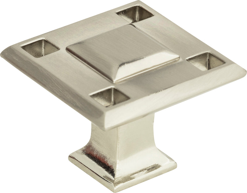 Modern Craftsman Square Knob 1 5/16 Inch Brushed Nickel