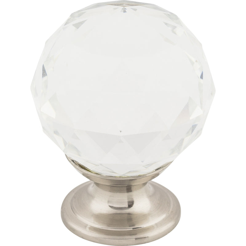 Clear Crystal Knob 1 3/8 Inch Brushed Satin Nickel Base