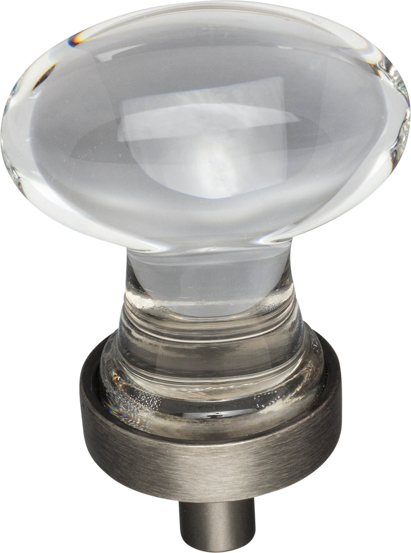 1-1/4" Overall Length Brushed Pewter Football Glass Harlow Cabinet Knob