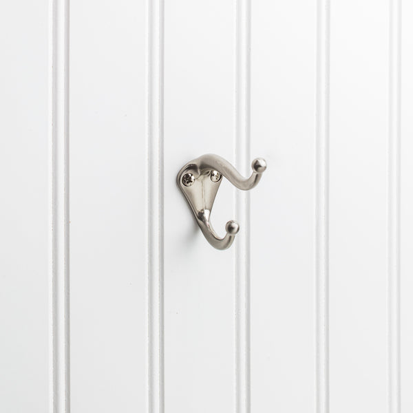 2-5/16" Satin Nickel Traditional Double Prong Ball End Wall Mounted Utility Hook