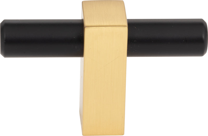 2-3/8" Overall Length Matte Black with Brushed Gold Larkin "T" Knob