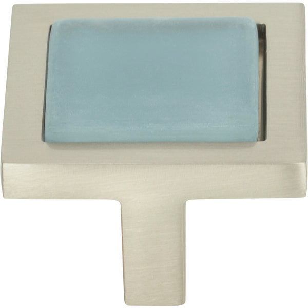 Spa Blue Square Knob 1 3/8 Inch Brushed Nickel