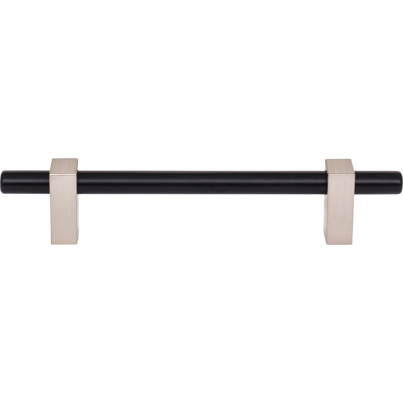 128 mm Center-to-Center Matte Black with Satin Nickel Larkin Cabinet Bar Pull