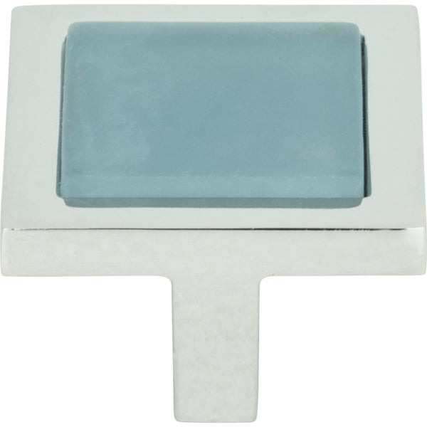 Spa Blue Square Knob 1 3/8 Inch Polished Chrome