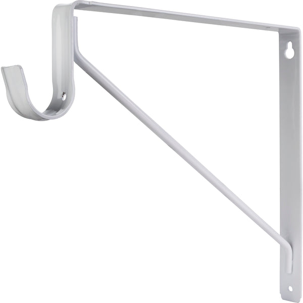 White Shelf Bracket with Rod Support for 1-5/16" Round Closet Rods