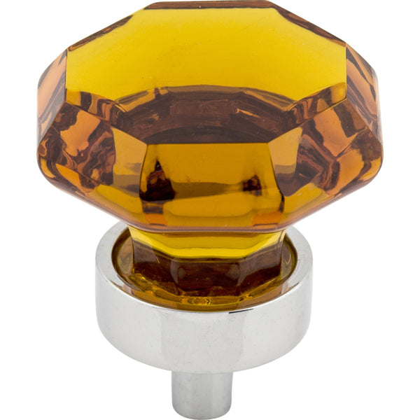 Wine Octagon Crystal Knob 1 3/8 Inch Polished Chrome Base
