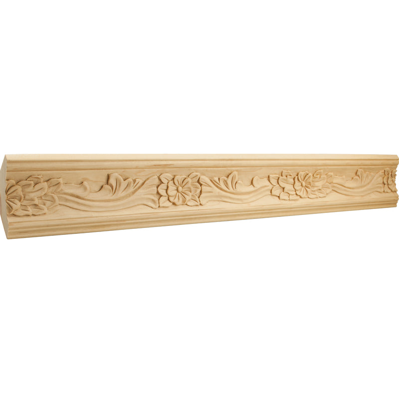 1" D x 3-3/4" H Maple Botanical Hand Carved Crown Moulding