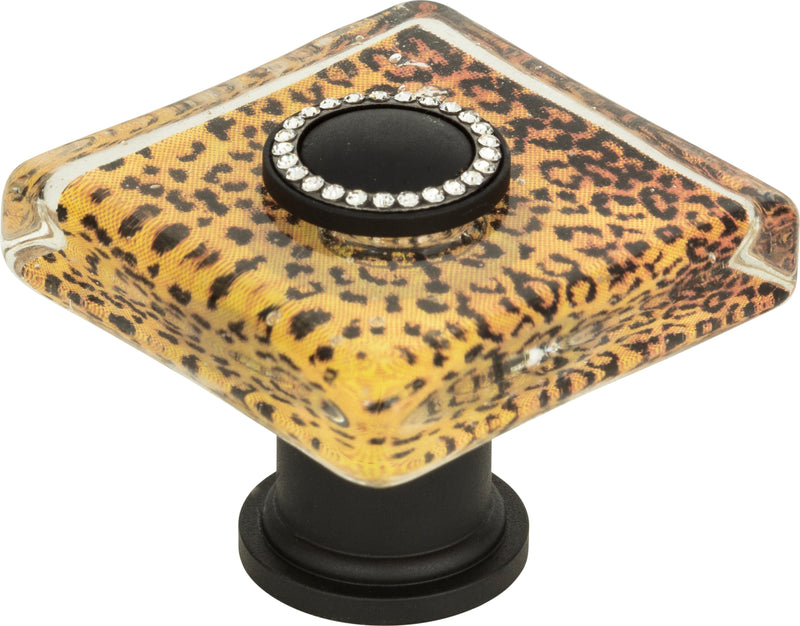 Cheetah Glass Square Knob 1 1/2 Inch Matte Black