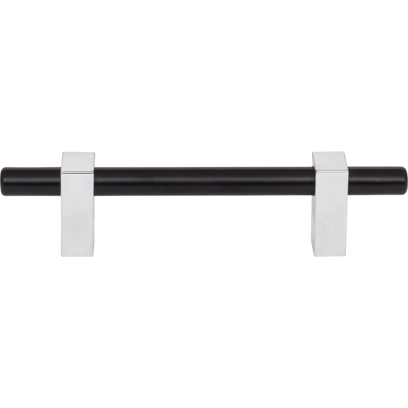 96 mm Center-to-Center Matte Black with Polished Chrome Larkin Cabinet Bar Pull