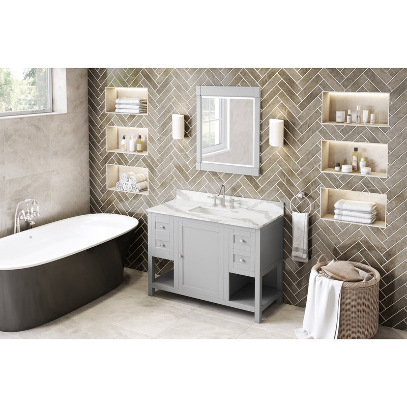 48" Grey Astoria Vanity, Calacatta Vienna Quartz Vanity Top, undermount rectangle bowl