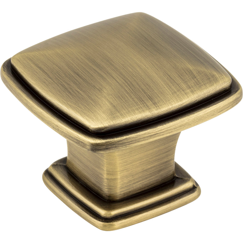 1-3/16" Overall Length Brushed Antique Brass Square Milan 1 Cabinet Knob